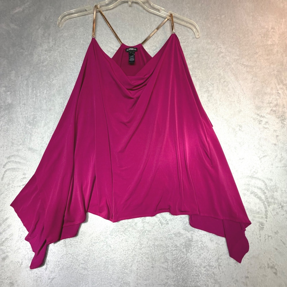 Vintage 2000s Express Magenta Y2K Handkerchief Hem Camisole Gold Chain Strap XL